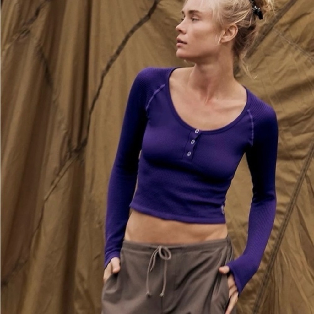 FP Movement by Free People Bail Out Long Sleeve Layer Top (Dark Amethyst) NWT